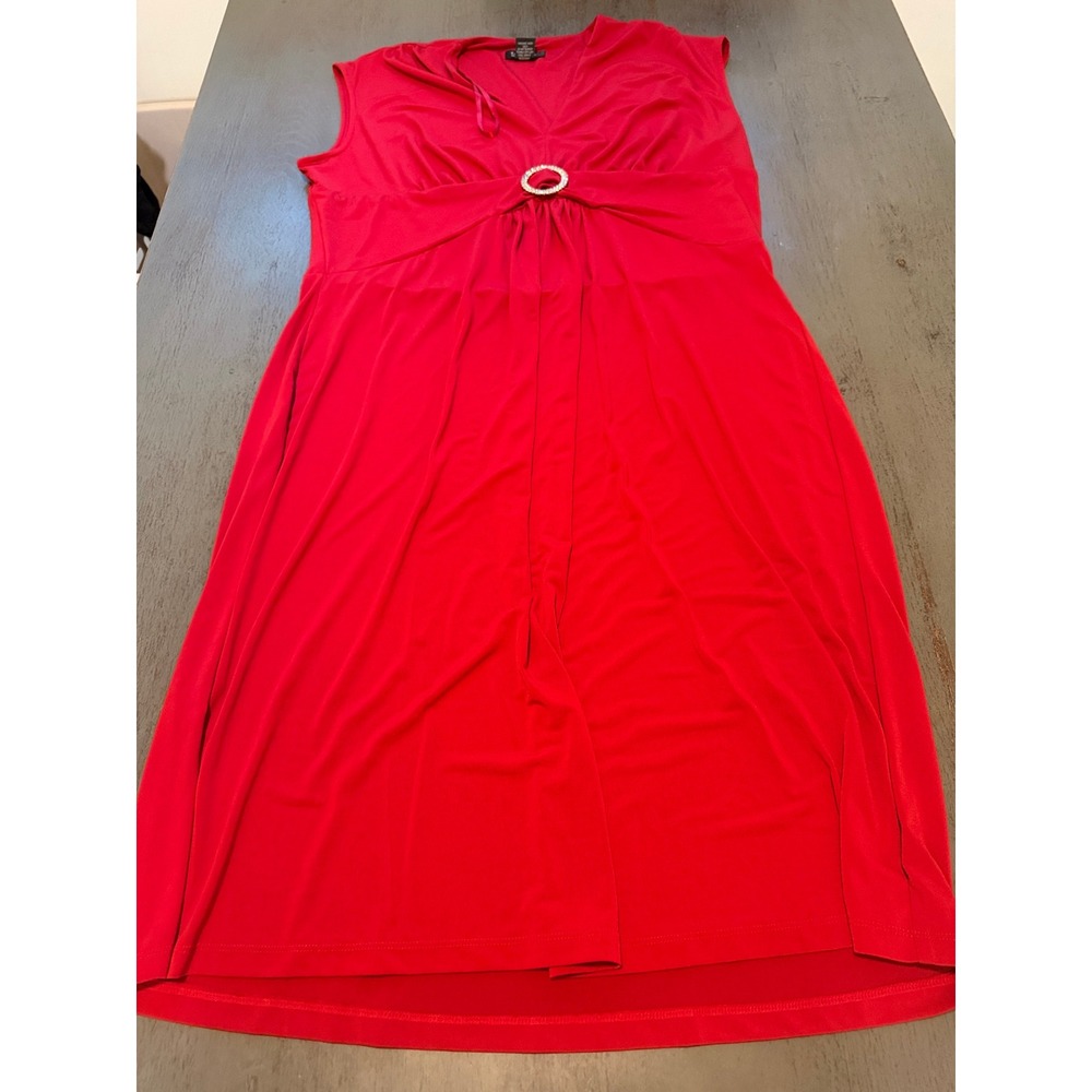 Glamour Womens 16W Red Empire Waist Rhinestone Ring Sleeveless Jersey Dress